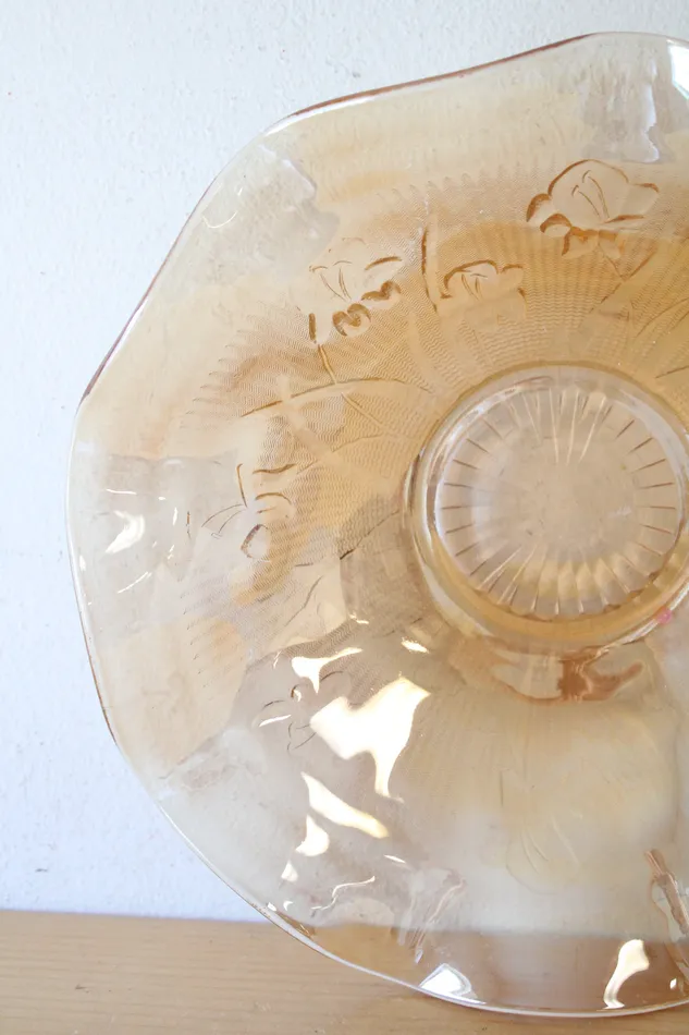 Vintage Jeannette Orange Carnival Glass Ruffled Edge Floral Patterned Bowl Jubilee Thrift Rings