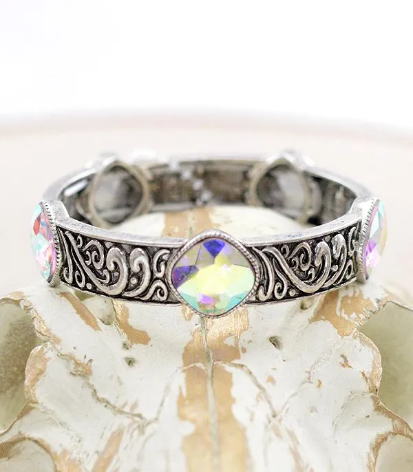 WESTERN TOOLED LOOK AB STONE SILVER BRACELET YKT Bracelets