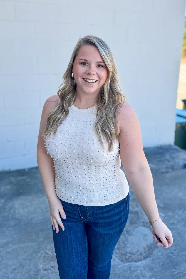 White Birch Earrings Party Ready Pearl Embellished Tank Top