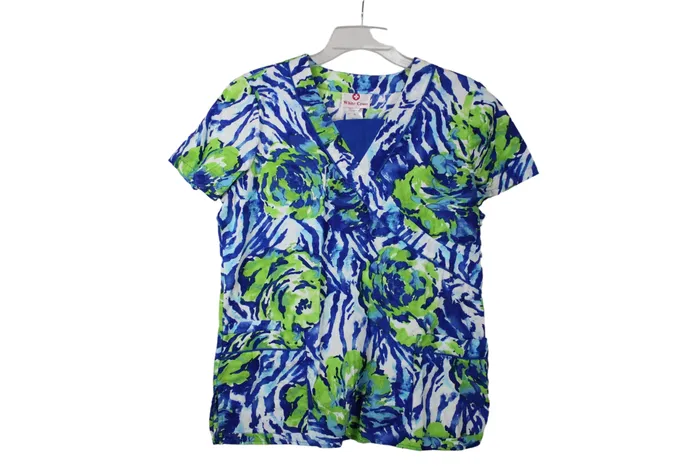 White Cross Blue Scrub Top M White Cross Rings