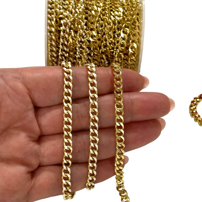 White Enamelled Gourmet Chain 24Kt Gold Plated Gourmet Chain Peppy Beads Necklaces White Enamelled Gourmet Chain 24Kt Gold Plated Gourmet Chain Peppy Beads Necklaces