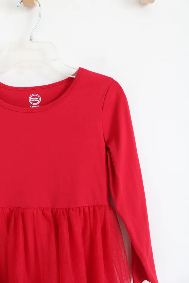 Wonder Nation Red Gold Shimmer Reindeer Tulle Long Sleeved Dress Youth L 1012 Wonder Nation Earrings