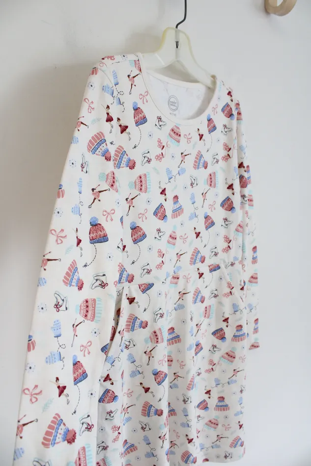 Wonder Nation Wonder Nation Cream Ice Skating Long Sleeved Dress Youth M 78 Earrings