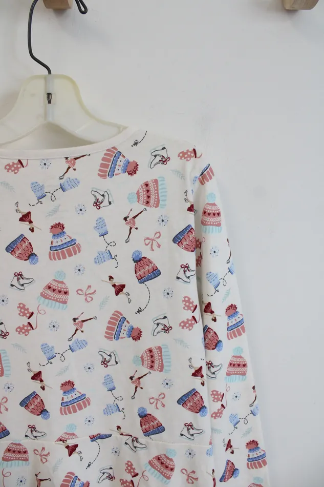 Wonder Nation Wonder Nation Cream Ice Skating Long Sleeved Dress Youth M 78 Earrings