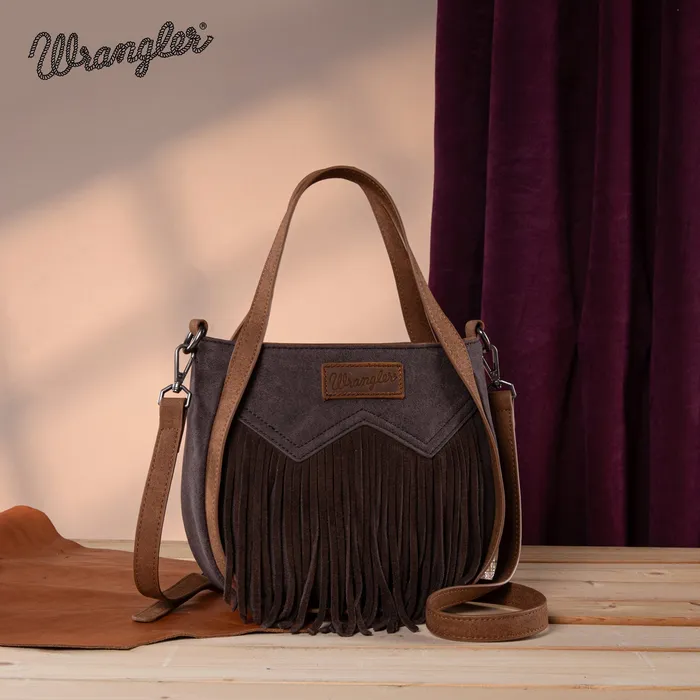 Wrangler W Stitch Fringe Two Tone ToteCrossbody Coffee MONTANA WEST Rings