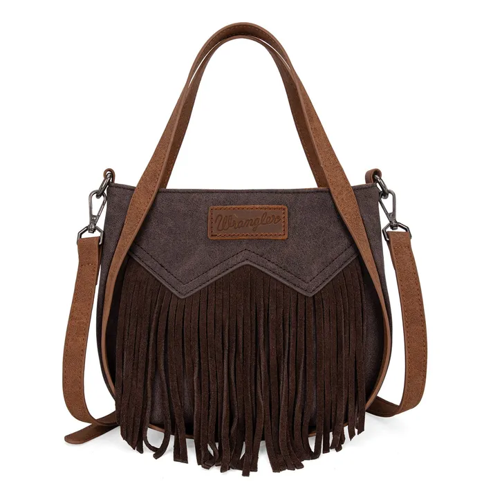 Wrangler W Stitch Fringe Two Tone ToteCrossbody Coffee MONTANA WEST Rings