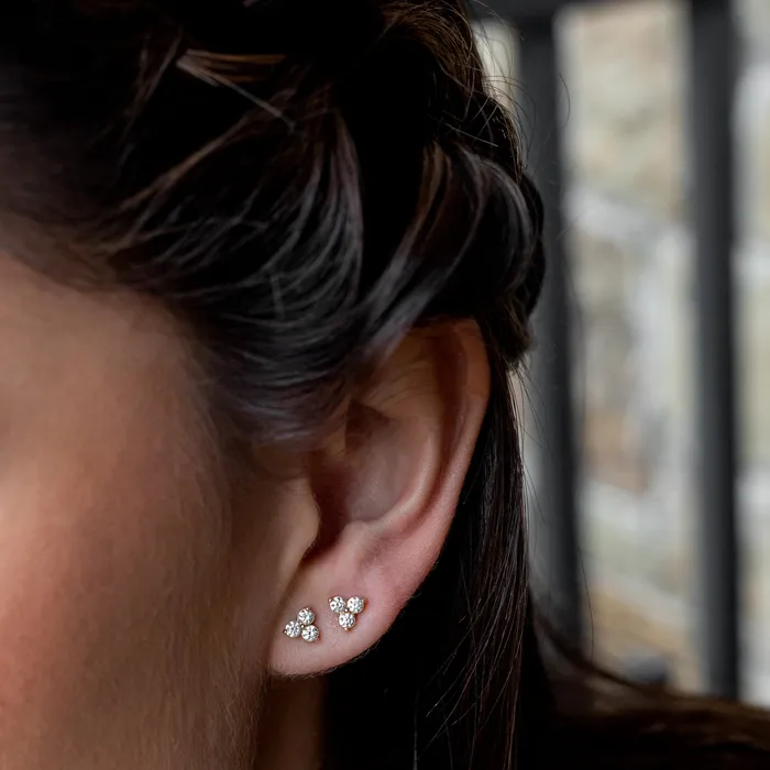 Yellow Gold Mini Three Brilliant Diamond Studs RACHEL LYNN CHICAGO Rings