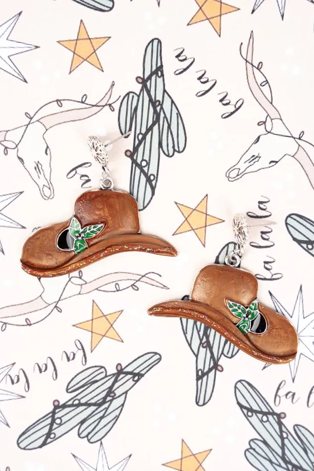 YKT COWBOY HAT POINSETTIA EARRINGS Earrings