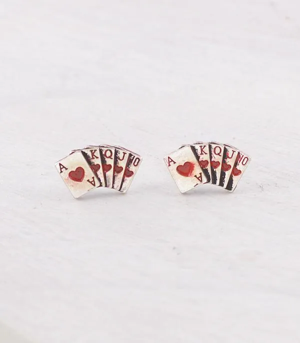 YKT WESTERN PLAYING CARDS POST EARRINGS RED Earrings