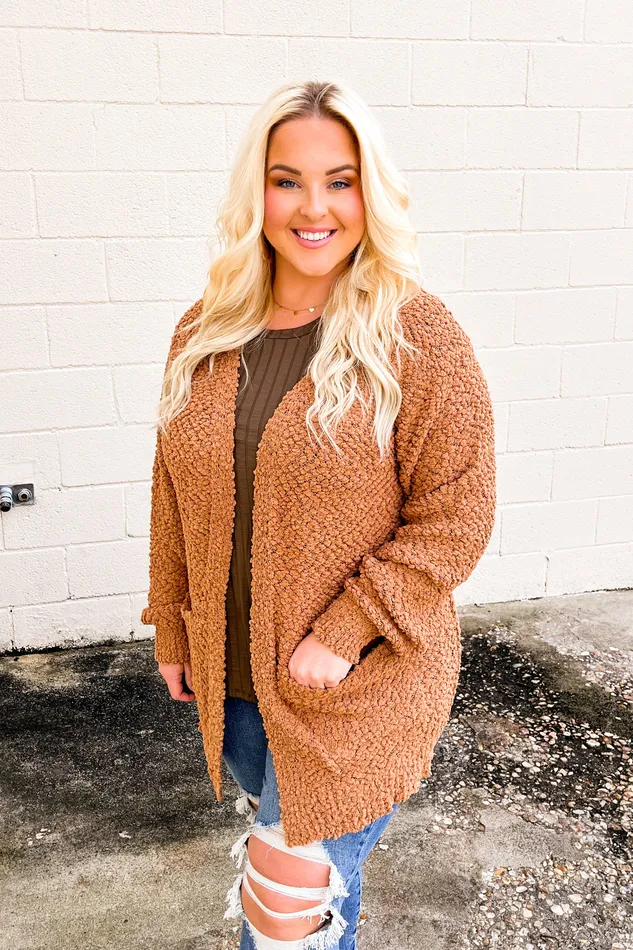 Zenana Earrings Gina Popcorn Cardigan Camel